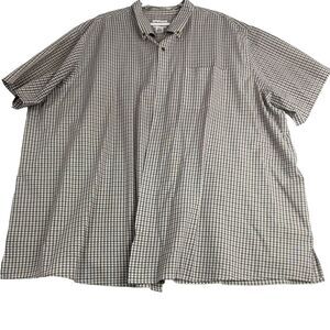 Harbor Bay Men's Button-Down Shirt, Plus 4XLT, Short Sleeve, Grey/White,Pockets